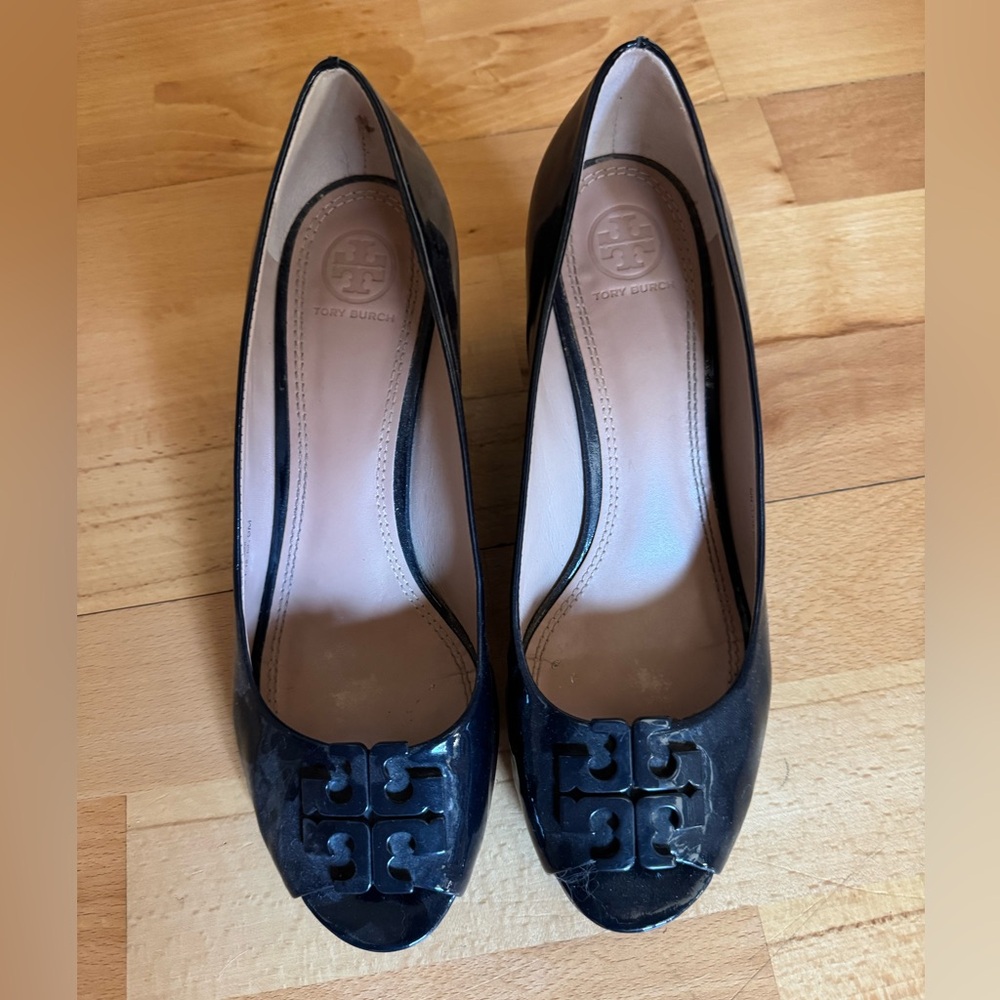 Tory Burch Lowell Peeptoe Wedge Size 9